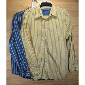 Lot (2) Nautica Men’s XL Shirts Yellow Blue Stripe Long Sleeve 100% Cotton